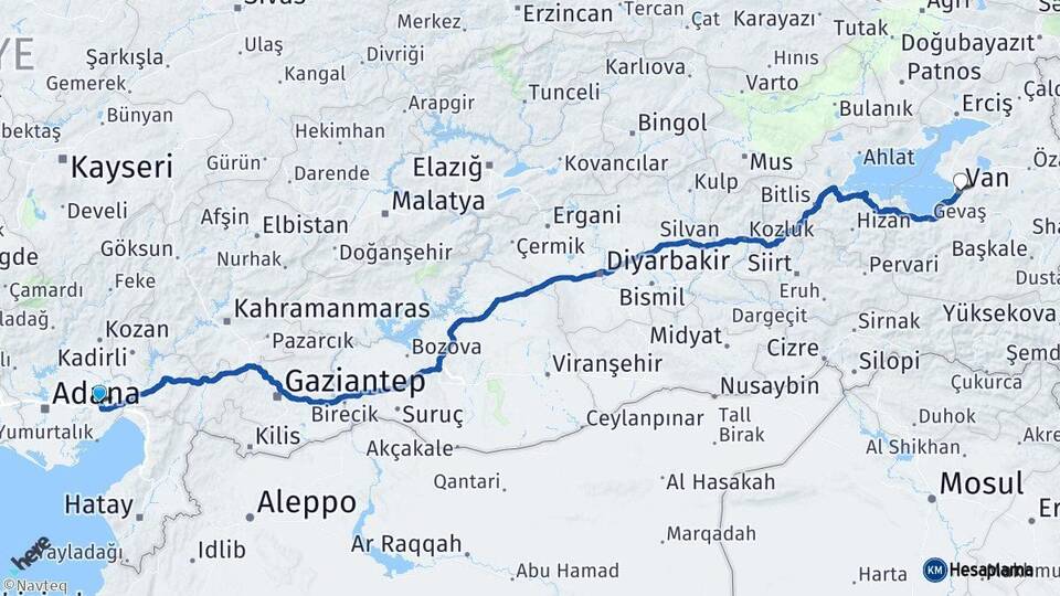 Adana Ceyhan Van Arası Kaç Km - Yol Haritası