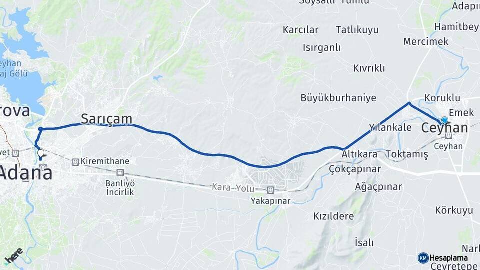 Adana Ceyhan Yüreğir Arası Kaç Km - Yol Haritası