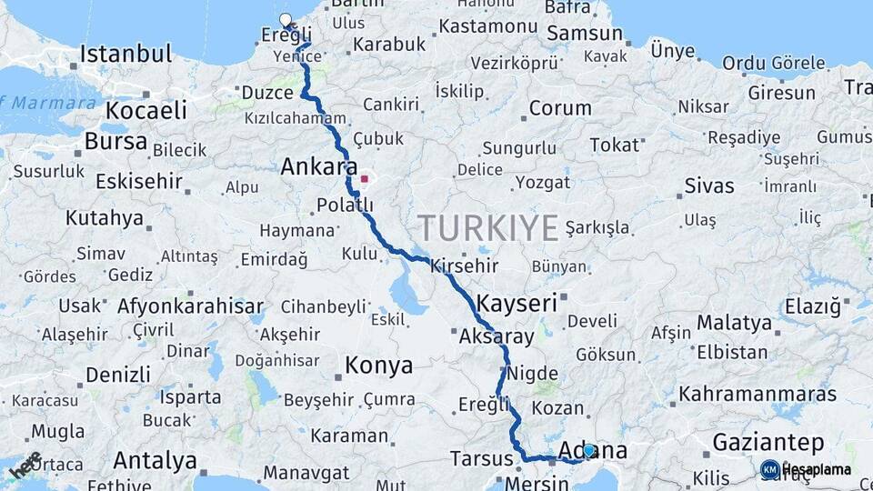 Adana Ceyhan Zonguldak Arası Kaç Km - Yol Haritası