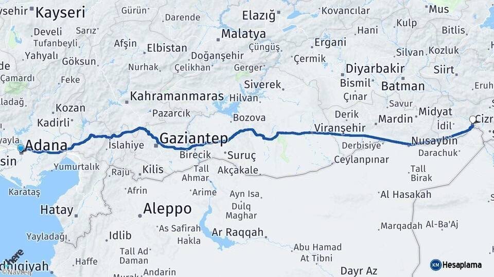 Adana Cizre Şırnak Arası Kaç Km - Yol Haritası
