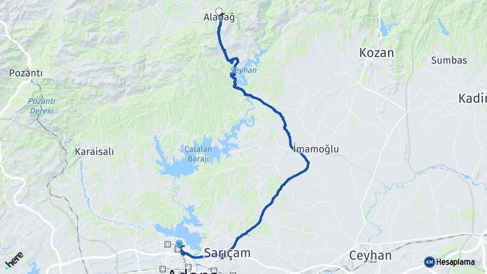 Adana Çukurova Aladağ Arası Kaç Km - Yol Haritası
