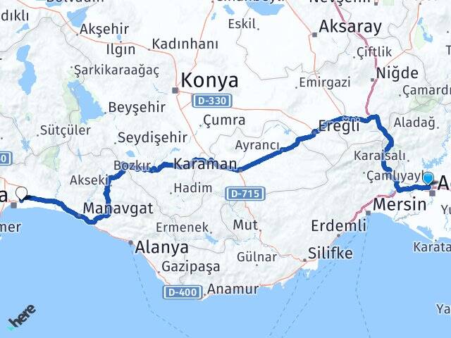 Adana Çukurova Antalya Havalimanı Arası Kaç Km - Yol Haritası