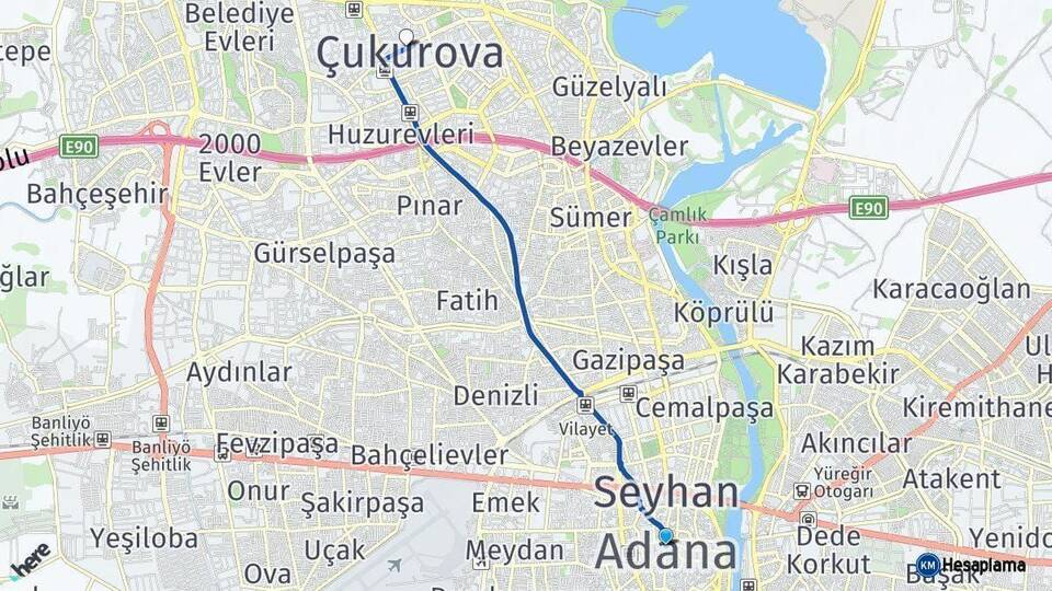 Adana Çukurova Arası Kaç Km - Yol Haritası