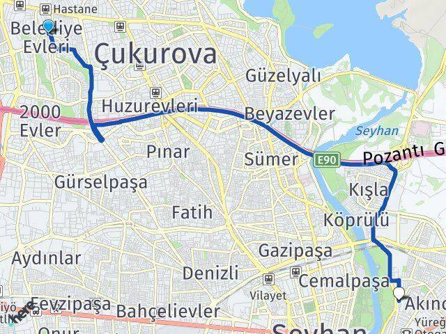 Belediye Evleri Yüreğir Arası Kaç Km - Yol Tarifi