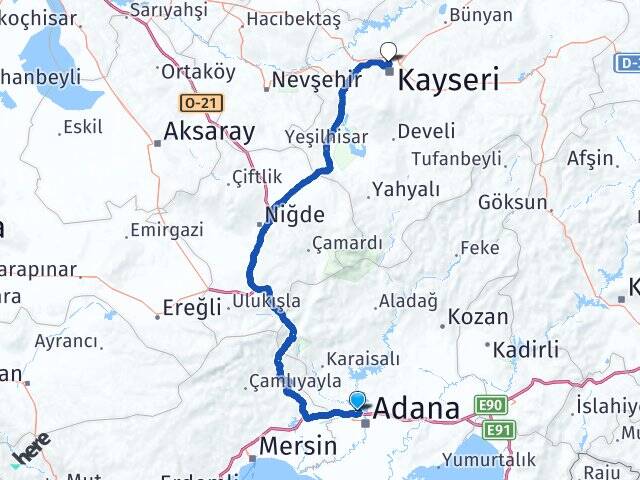Adana Çukurova Erkilet Havalimanı Arası Kaç Km - Yol Haritası