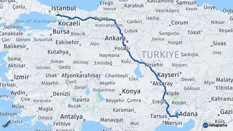 Adana Çukurova Sabiha Gökçen Havalimanı Arası Kaç Km - Yol Haritası