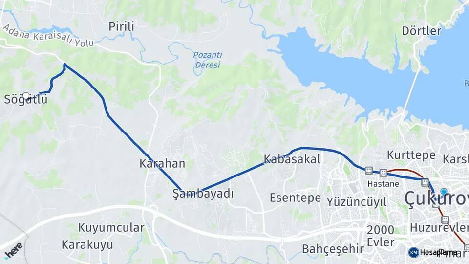 Adana Çukurova Söğütlü Çukurova Arası Kaç Km - Yol Haritası