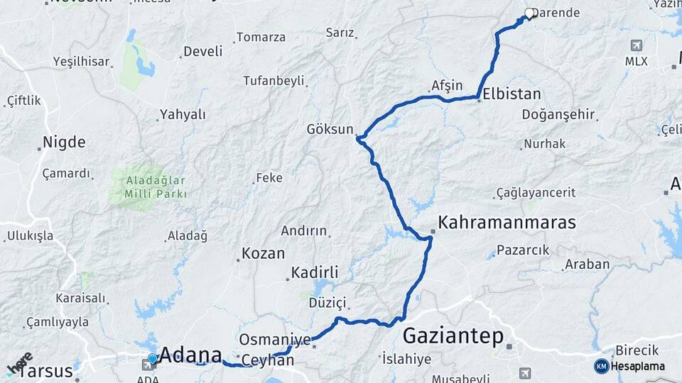 Adana Darende Malatya Arası Kaç Km - Yol Haritası