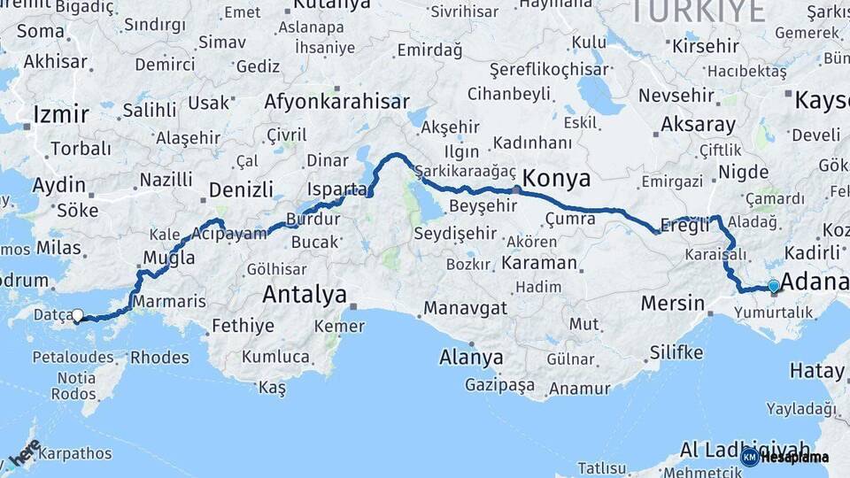 Adana Datça Muğla Arası Kaç Km - Yol Haritası