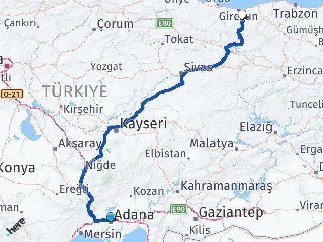 Adana Dereli Arası Kaç Km - Yol Tarifi
