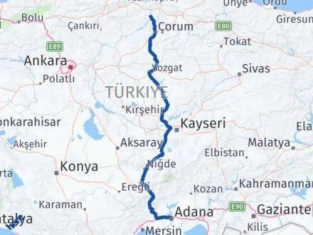 Adana Dodurga Çorum Arası Kaç Km - Yol Haritası