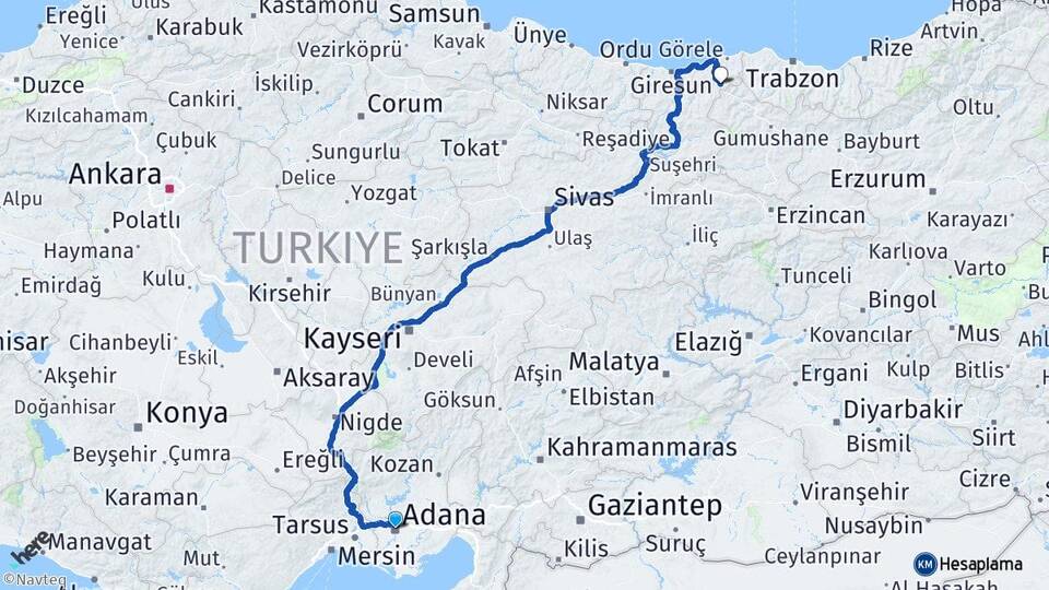 Adana Doğankent Giresun Arası Kaç Km - Yol Haritası