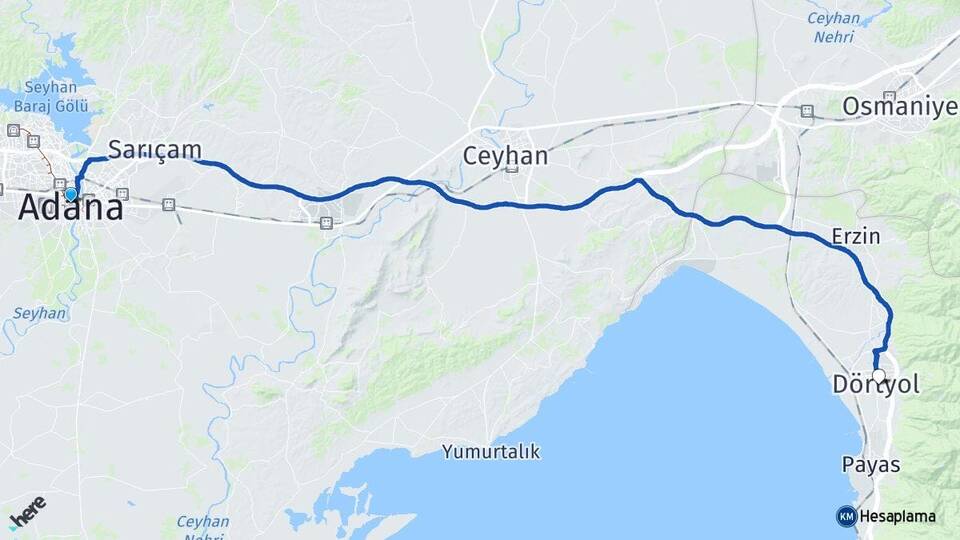 Adana Dörtyol Hatay Arası Kaç Km - Yol Haritası