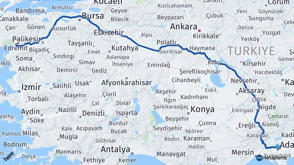 Adana Edremit Balıkesir Arası Kaç Km - Yol Haritası