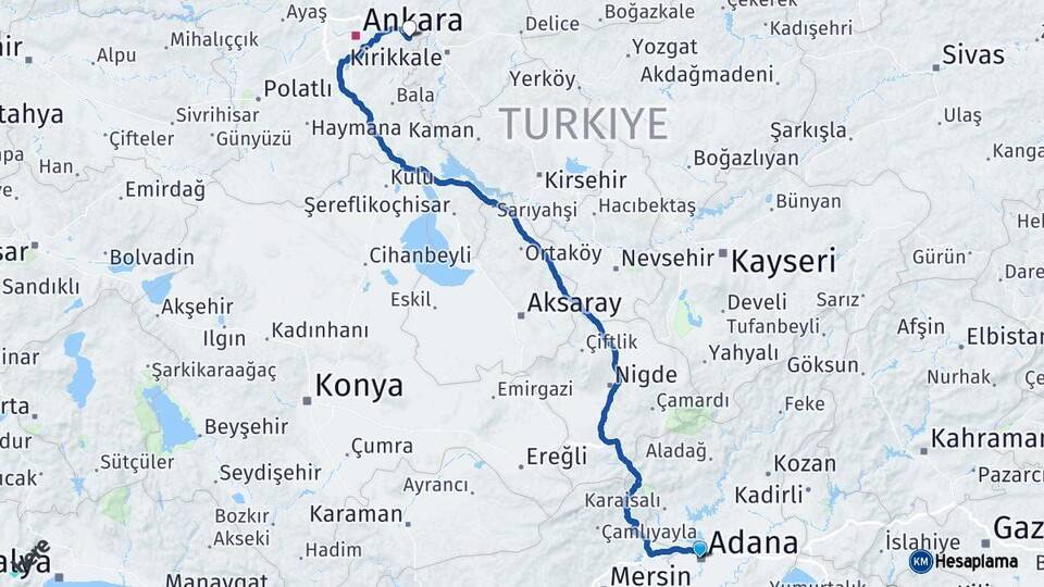 Adana Elmadağ Ankara Arası Kaç Km - Yol Haritası