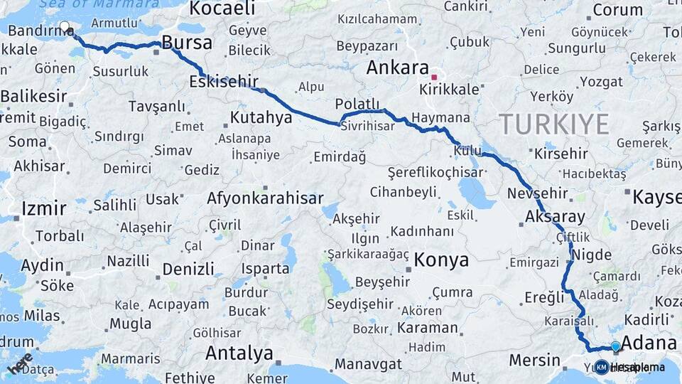Adana Erdek Balıkesir Arası Kaç Km - Yol Haritası