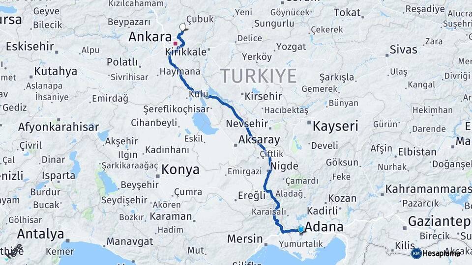 Adana Esenboğa Havalimanı Arası Kaç Km - Yol Haritası