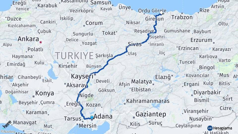 Adana Espiye Giresun Arası Kaç Km - Yol Haritası