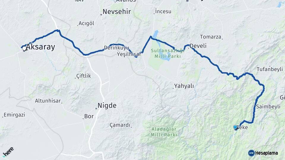 Adana Feke Aksaray Arası Kaç Km - Yol Haritası