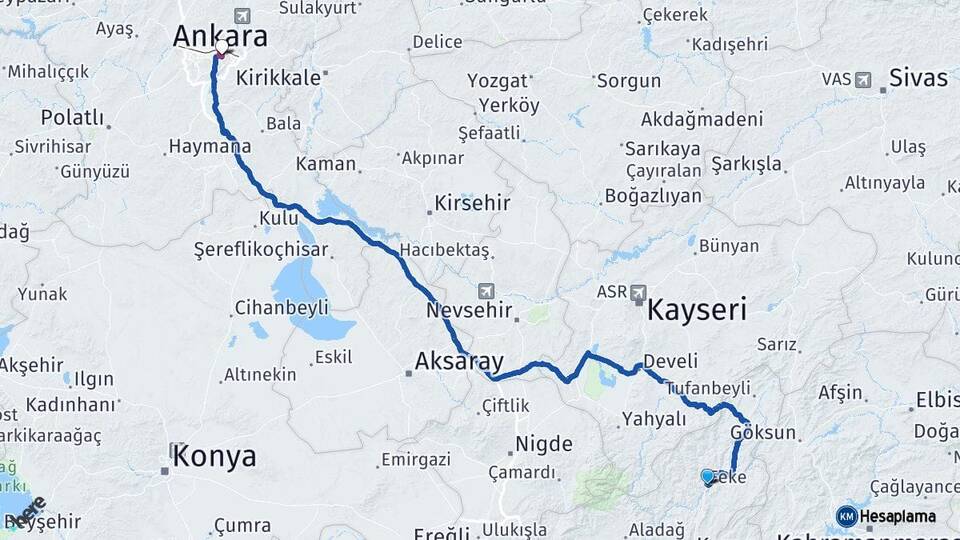 Adana Feke Ankara Arası Kaç Km - Yol Haritası
