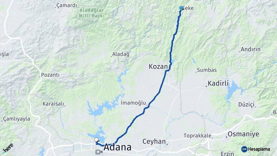 Adana Feke Çukurova Arası Kaç Km - Yol Haritası