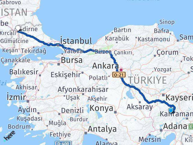 Feke Edirne Arası Kaç Km - Yol Tarifi
