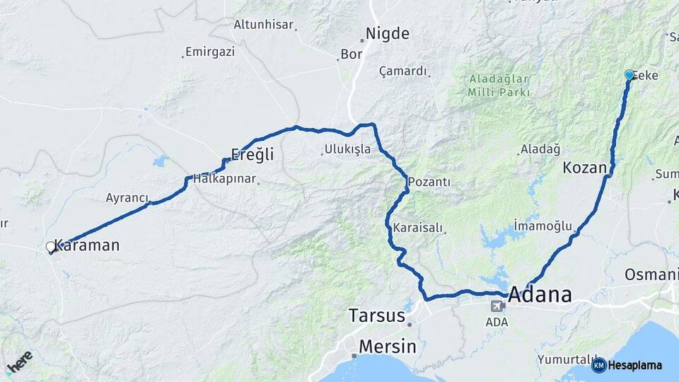 Adana Feke Karaman Arası Kaç Km - Yol Haritası