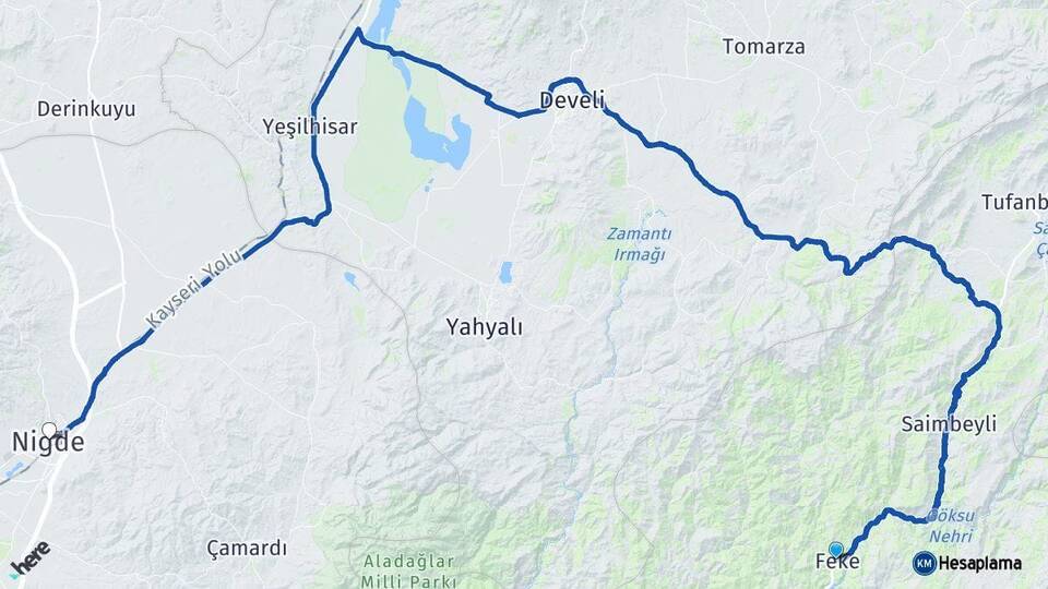 Adana Feke Niğde Arası Kaç Km - Yol Haritası