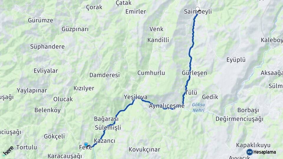 Adana Feke Saimbeyli Arası Kaç Km - Yol Haritası