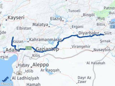 Adana Feke Siirt Arası Kaç Km - Yol Haritası