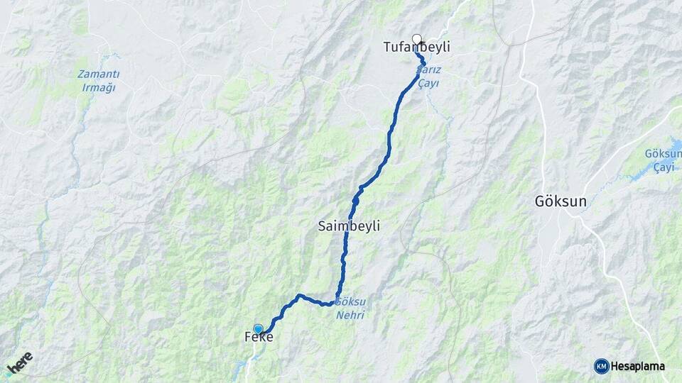 Adana Feke Tufanbeyli Arası Kaç Km - Yol Haritası