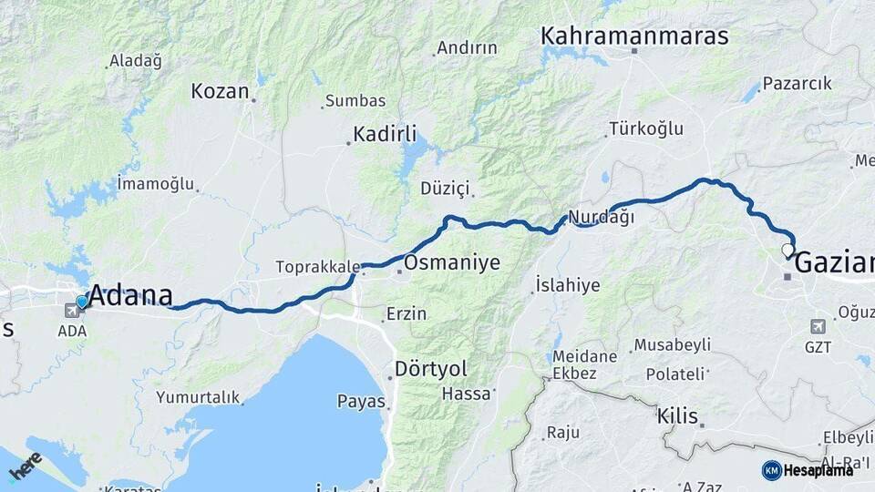 Adana Gaziantep Arası Kaç Km - Yol Haritası