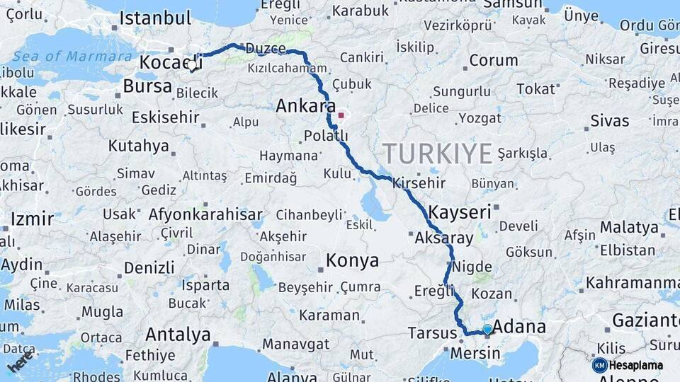 Adana Geyve Sakarya Arası Kaç Km - Yol Haritası