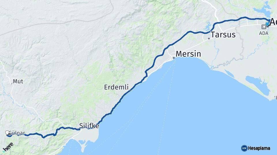 Adana Gülnar Mersin Arası Kaç Km - Yol Haritası