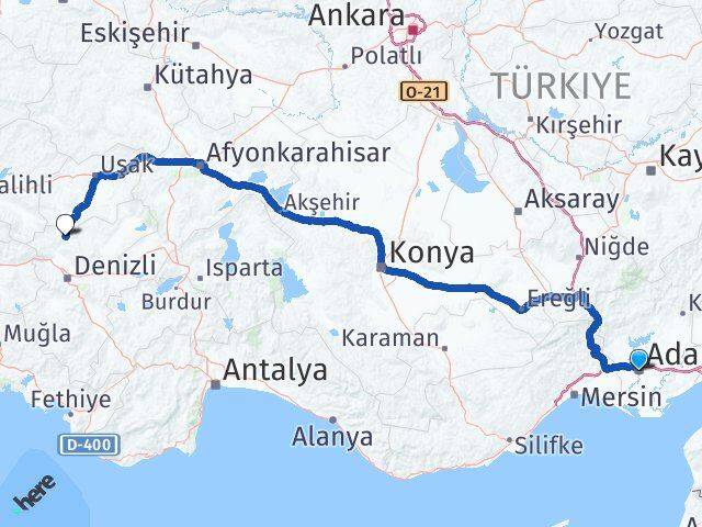 Adana Güney Denizli Arası Kaç Km - Yol Haritası