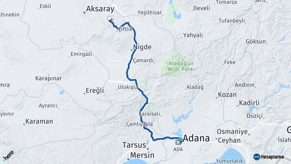 Adana Güzelyurt Aksaray Arası Kaç Km - Yol Haritası