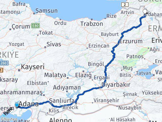 Adana Hanak Ardahan Arası Kaç Km - Yol Haritası