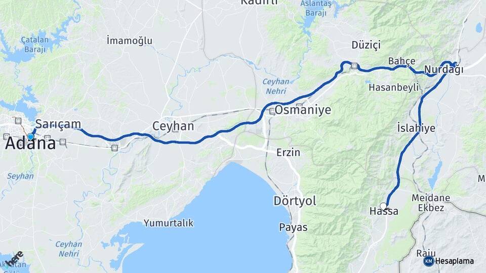 Adana Hassa Hatay Arası Kaç Km - Yol Haritası