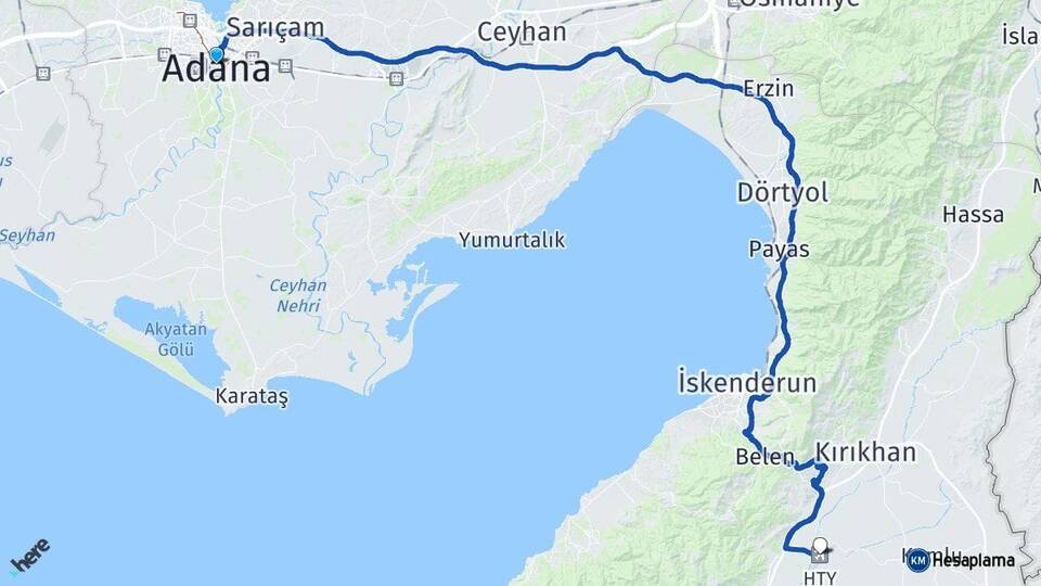 Adana Hatay Havalimanı Arası Kaç Km - Yol Haritası