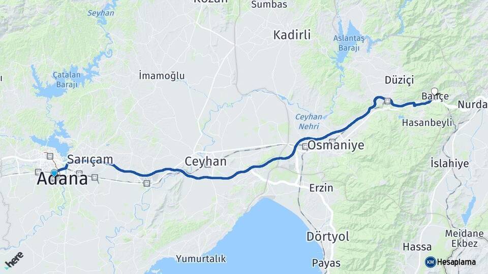 Adana Havalimanı Bahçe Arası Kaç Km - Yol Tarifi