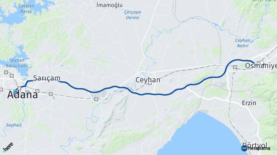 Adana Havalimanı Osmaniye Arası Kaç Km - Yol Haritası