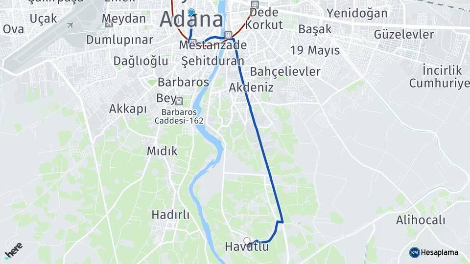 Adana Havutlu Yüreğir Arası Kaç Km - Yol Haritası