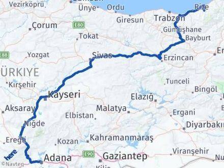 Adana Hemşin Rize Arası Kaç Km - Yol Haritası
