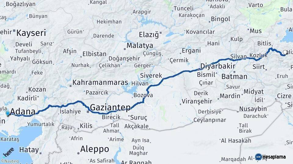 Adana Hizan Bitlis Arası Kaç Km - Yol Haritası