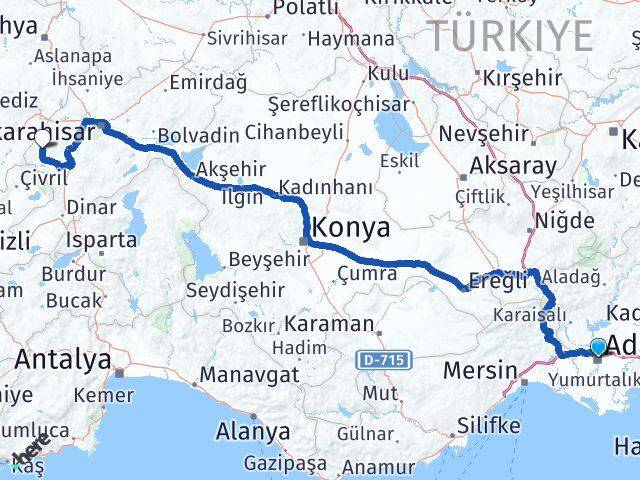 Adana Hocalar Afyonkarahisar Arası Kaç Km - Yol Haritası