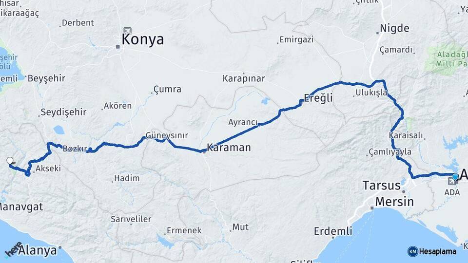 Adana İbradı Antalya Arası Kaç Km - Yol Haritası