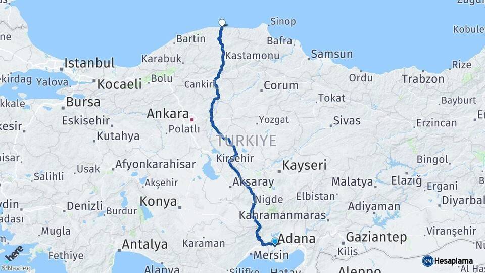 Adana İnebolu Kastamonu Arası Kaç Km - Yol Haritası