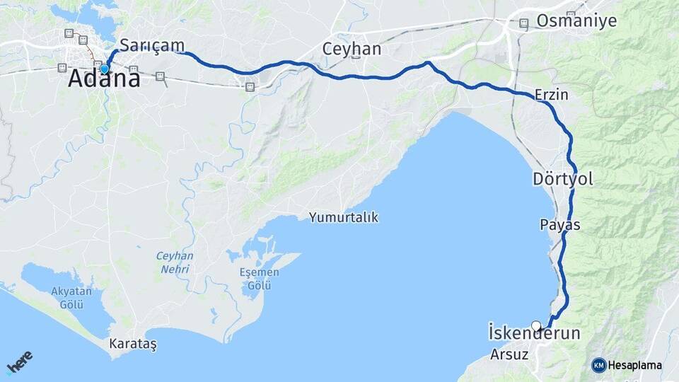 Adana İskenderun Hatay Arası Kaç Km - Yol Haritası