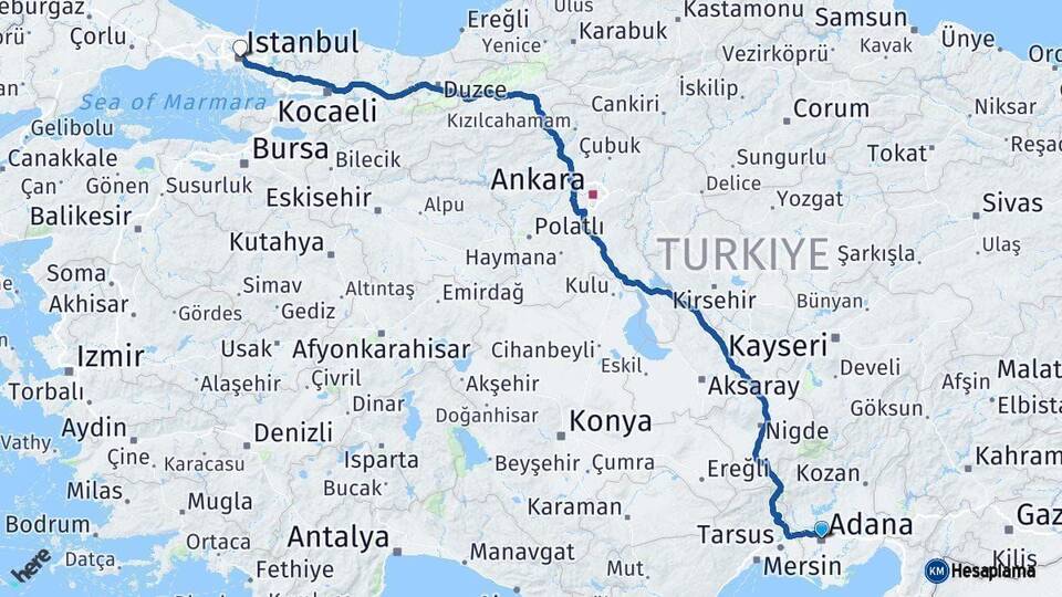 Adana İstanbul Arası Kaç Km - Yol Haritası