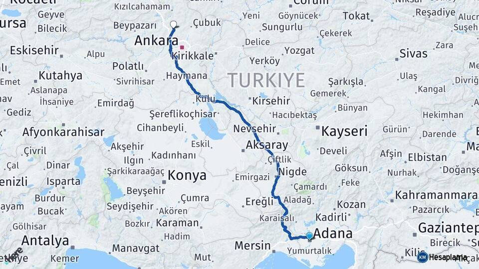 Adana Kahramankazan Ankara Arası Kaç Km - Yol Haritası